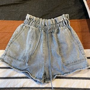 Princess Polly denim paper bag waist shorts